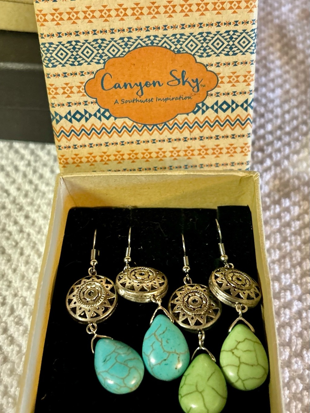 Canyon Sky Turquoise & Lime Teardrop Dangle Earrings